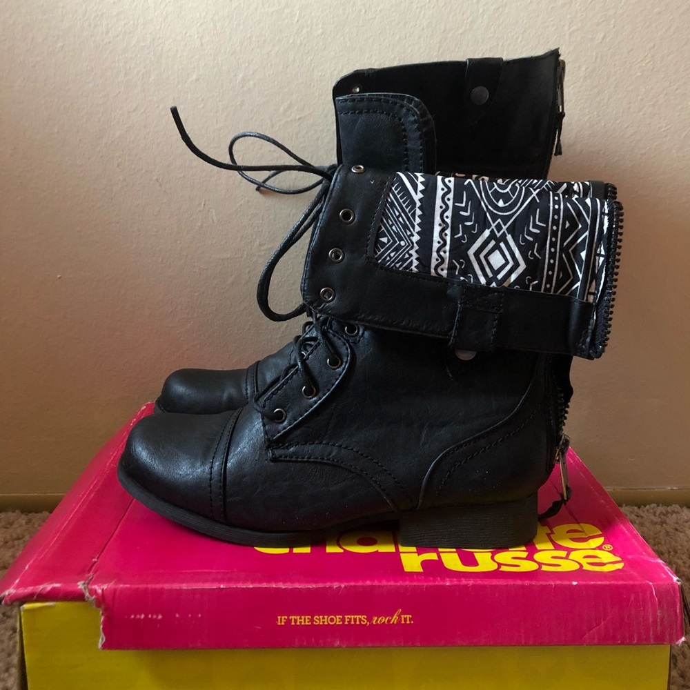 Black Aztec folded or unfolded combat boots